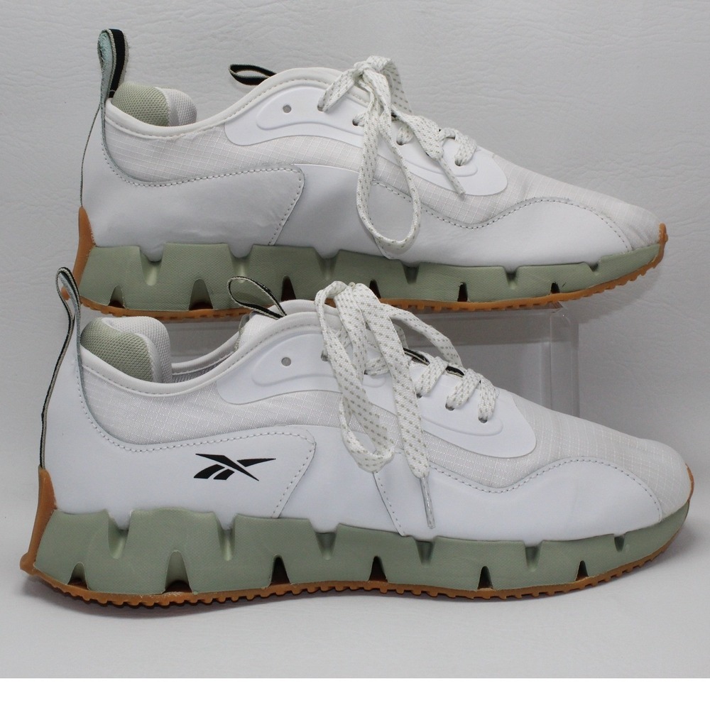 Reebok Zig Dynamica‎ 4 White Sage Green Gum Sole Running Shoes Womens 9